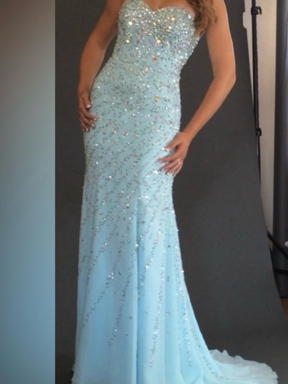 Beautiful Strapless Light Blue Embellished Gown!